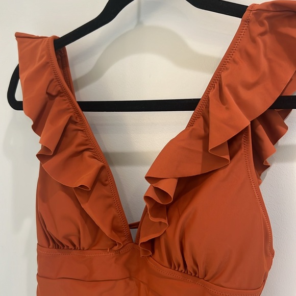 Orange Ruffle One Piece Swimsuit - M - Picture 3 of 5